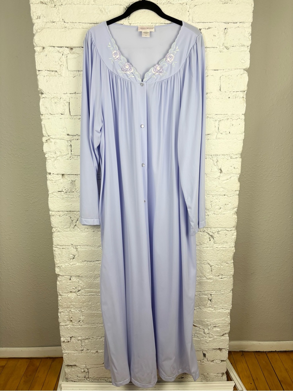 Vintage Shadowline Romantic Purple Floral Button Front Mumu Nightgown Robe 2X